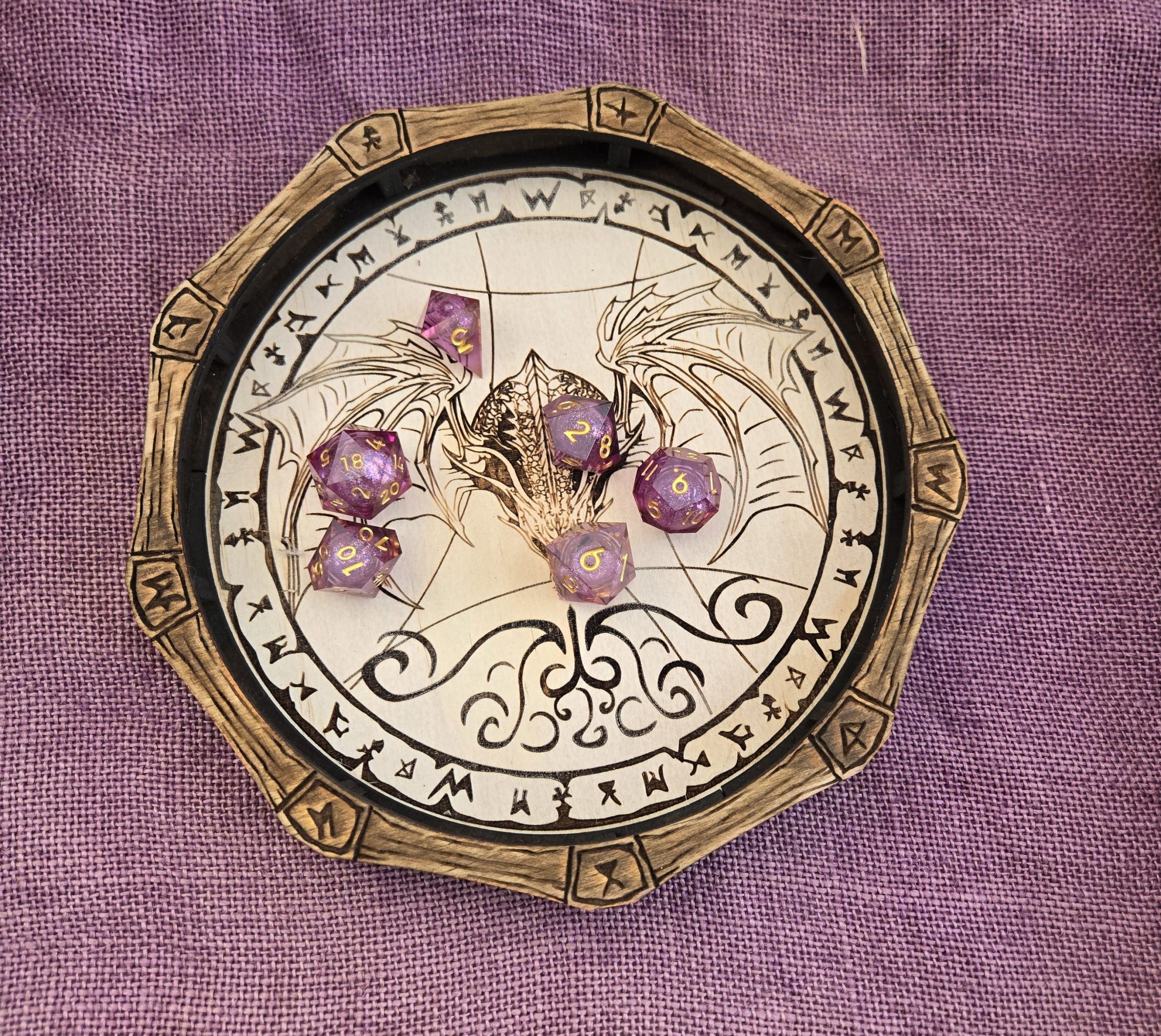 Natural-finish wooden dice tray with raised Baltic-style sides, designed to keep dice contained while rolling.